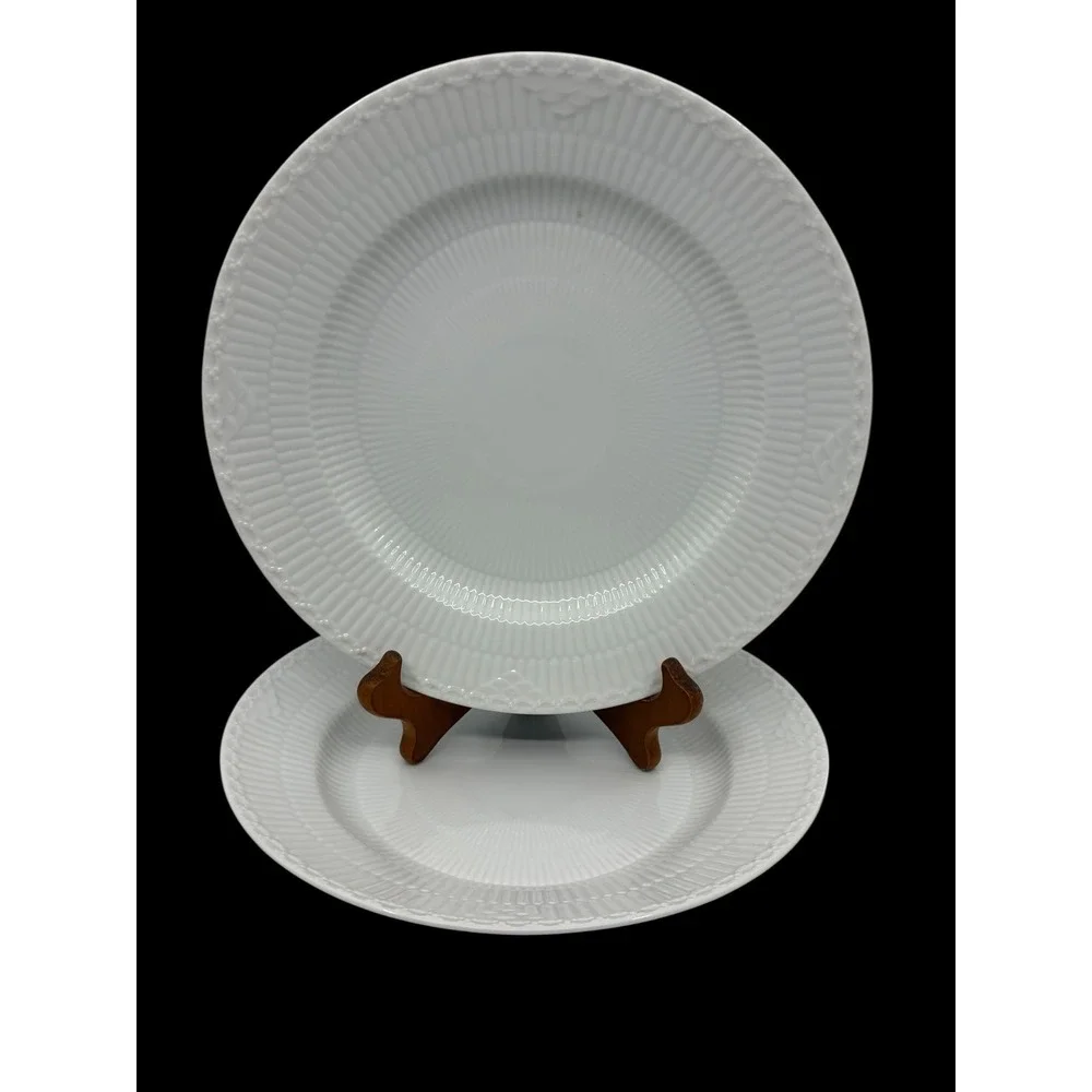 Royal Copenhagen White Fluted Half Lace Dinner Plates Set of 2 Denmark Porcelain